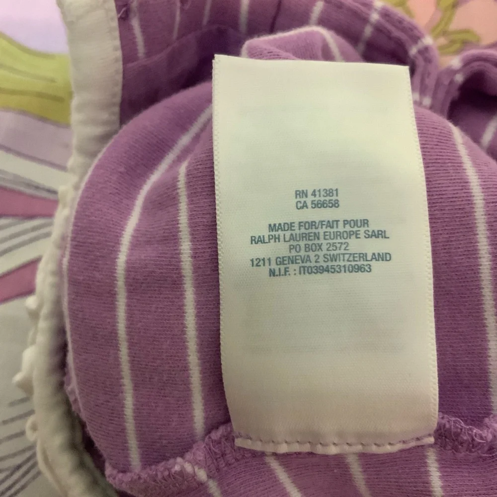 EUC RALPH LAUREN  Purple/White Stripe  Coverall Jumpsuit Baby Girl
